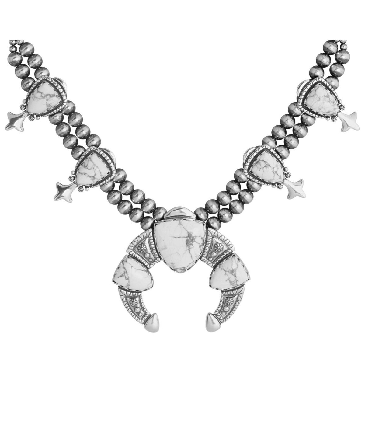 Sterling Silver Women's Necklace Genuine Gemstone Squash Blossom Design 18 to 21 Inch - White howlite
