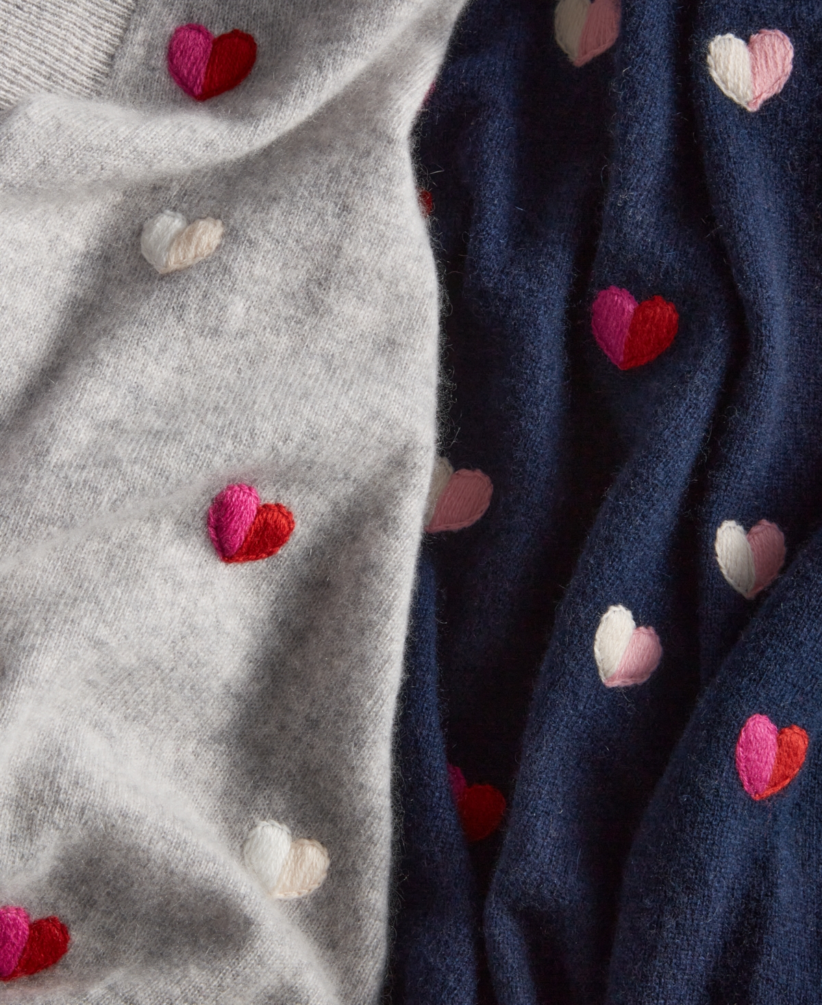 Charter Club Women's Petite Cashmere Heart-embroidered Long Open Cardigan, Created For Macy's In Admiral Navy Combo