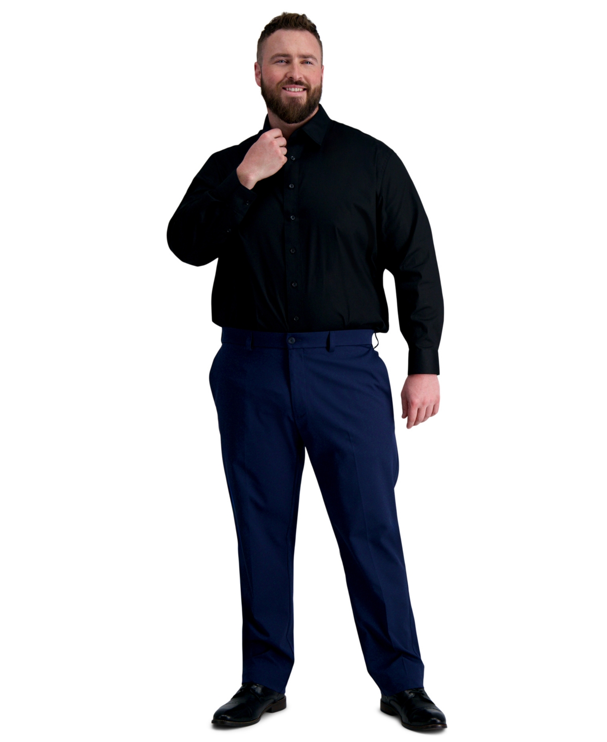 Haggar Men's Big & Tall Classic-fit Premium Comfort Dress Shirt In Black Solid