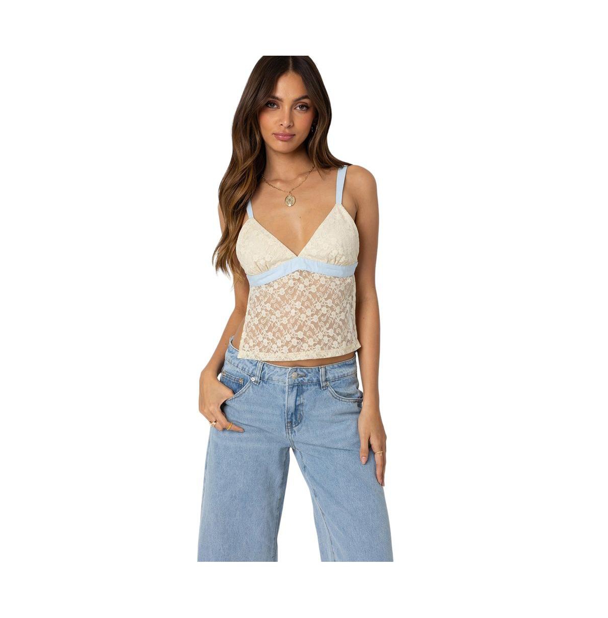 Edikted Women's Sheer lace open back tank top