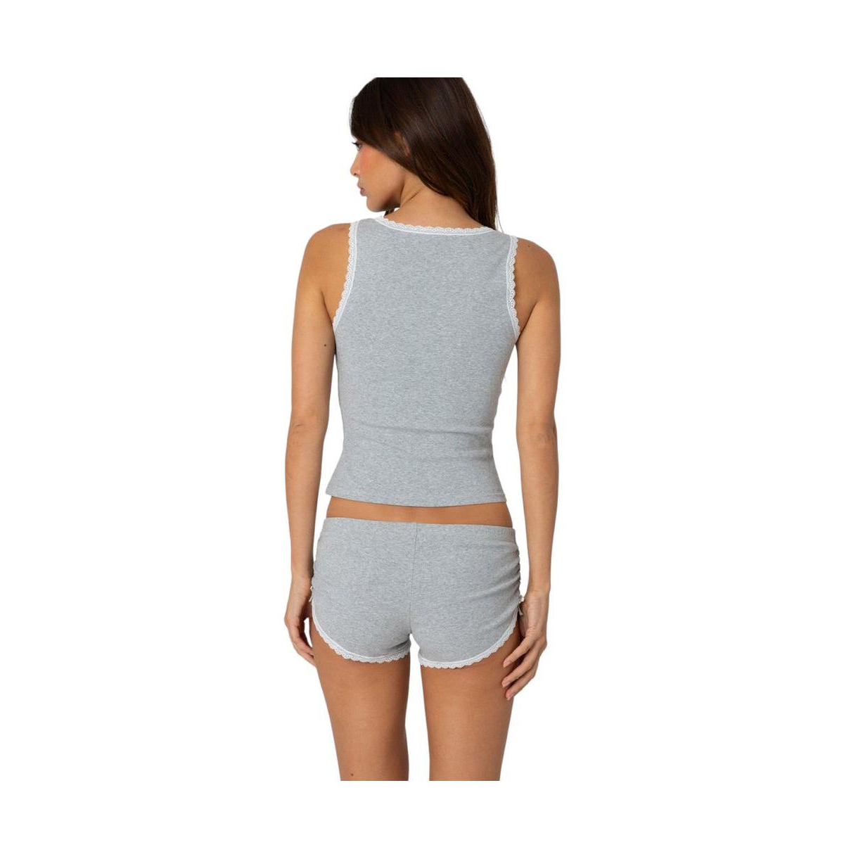 Edikted Women's Kadence lace trim tank top - Gray-melange