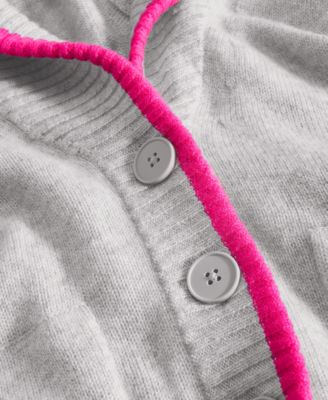 Women's 100% Cashmere Tipped Shawl-Collar Boyfriend Cardigan, Macy's Exclusive 