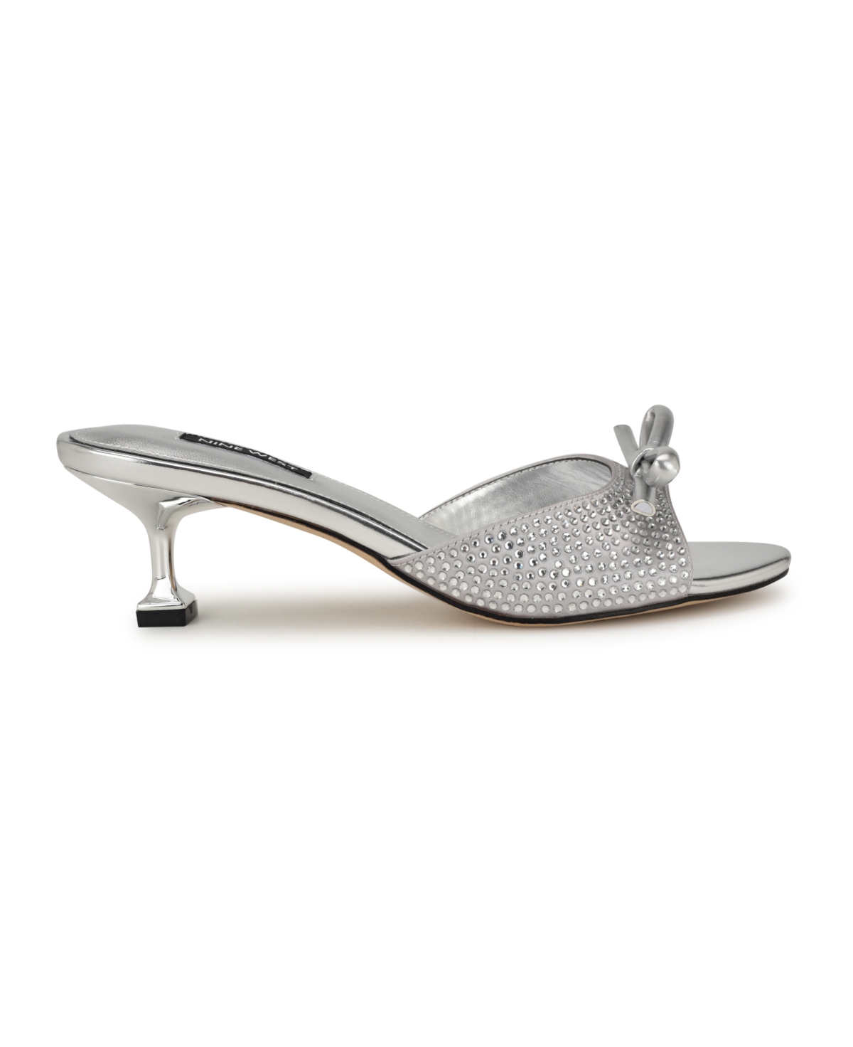 Nine West Delly Kitten Heel Slide Sandal In Black Satin