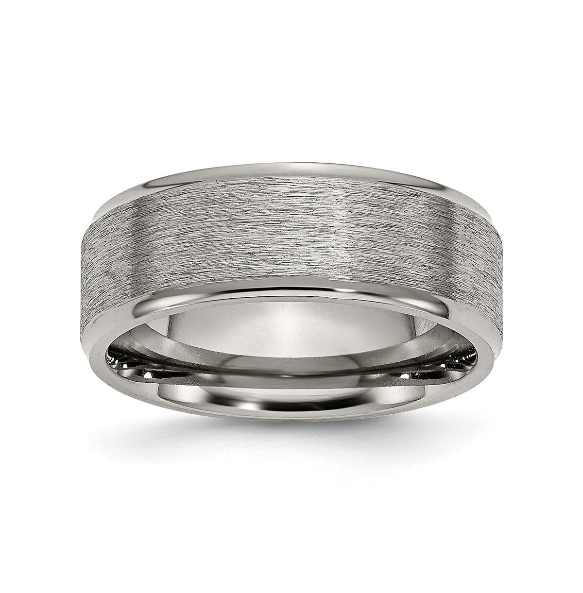 Titanium Brushed Center Ridged Edge Wedding Band Ring - Grey