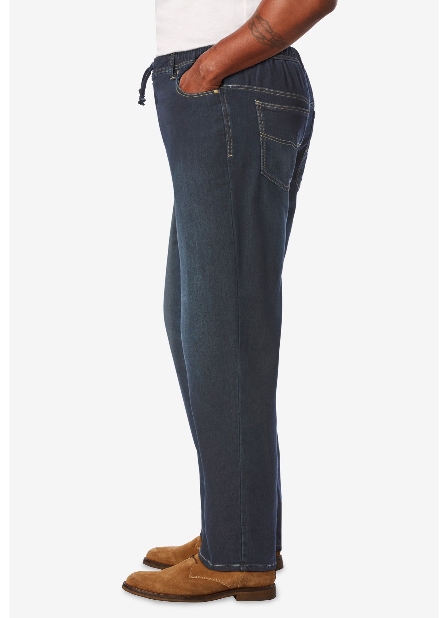 Мужские джинсы KingSize 5-Pocket Relaxed Fit Denim Look Sweatpants, цвет: Dark Rinse — фото 3