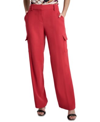 DKNY - Women's Solid Straight-Leg Side-Pocket Mid-Rise Pants