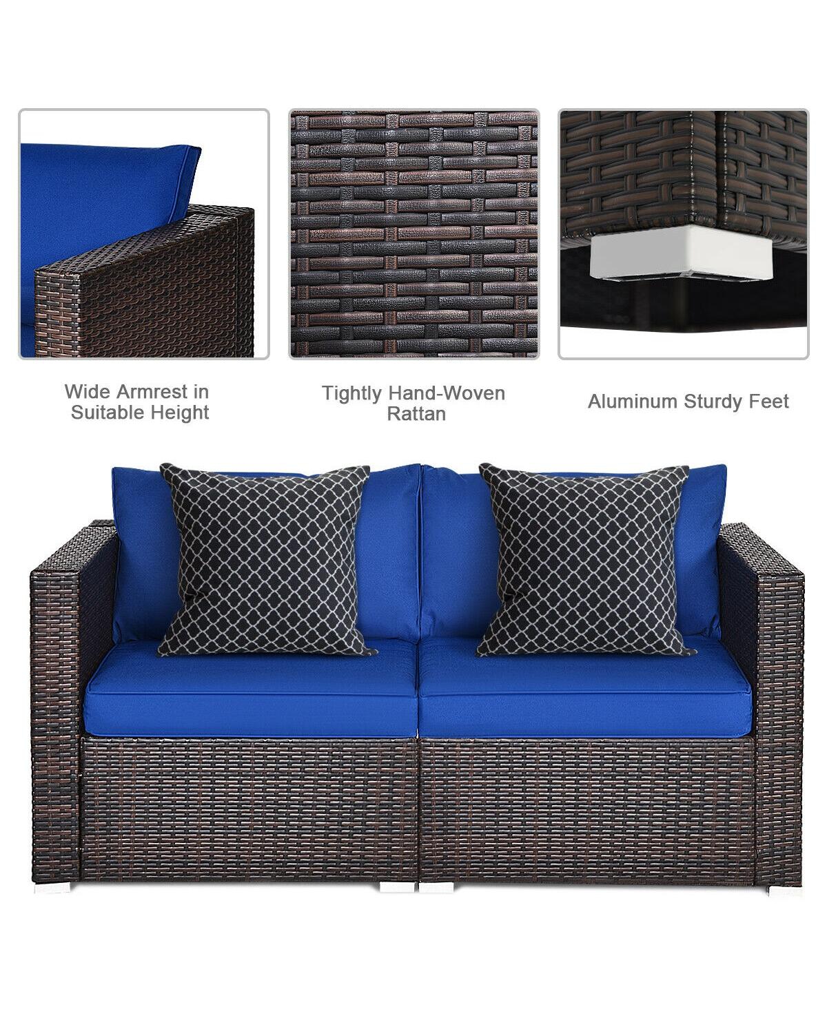 Sugift 2 Pieces Patio Rattan Sectional Conversation Sofa Set