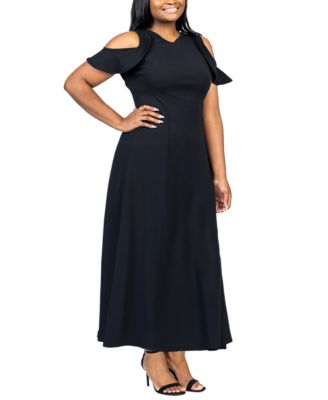 Plus Size Ruffle Cold Shoulder A Line Maxi Dress