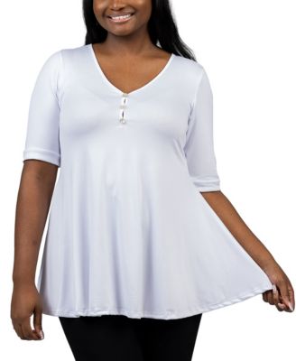 Plus Size Elbow Sleeve Henley Tunic Top