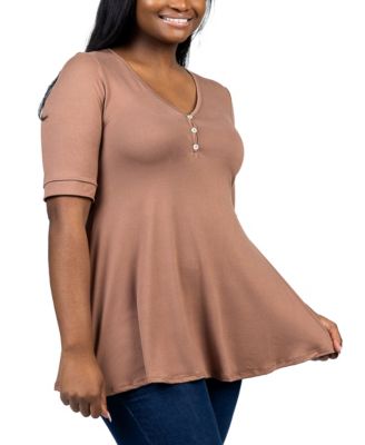 Plus Size Elbow Sleeve Henley Tunic Top