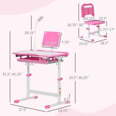 Functional Kids Desk and Chair Set Height Adjustable School Study Table