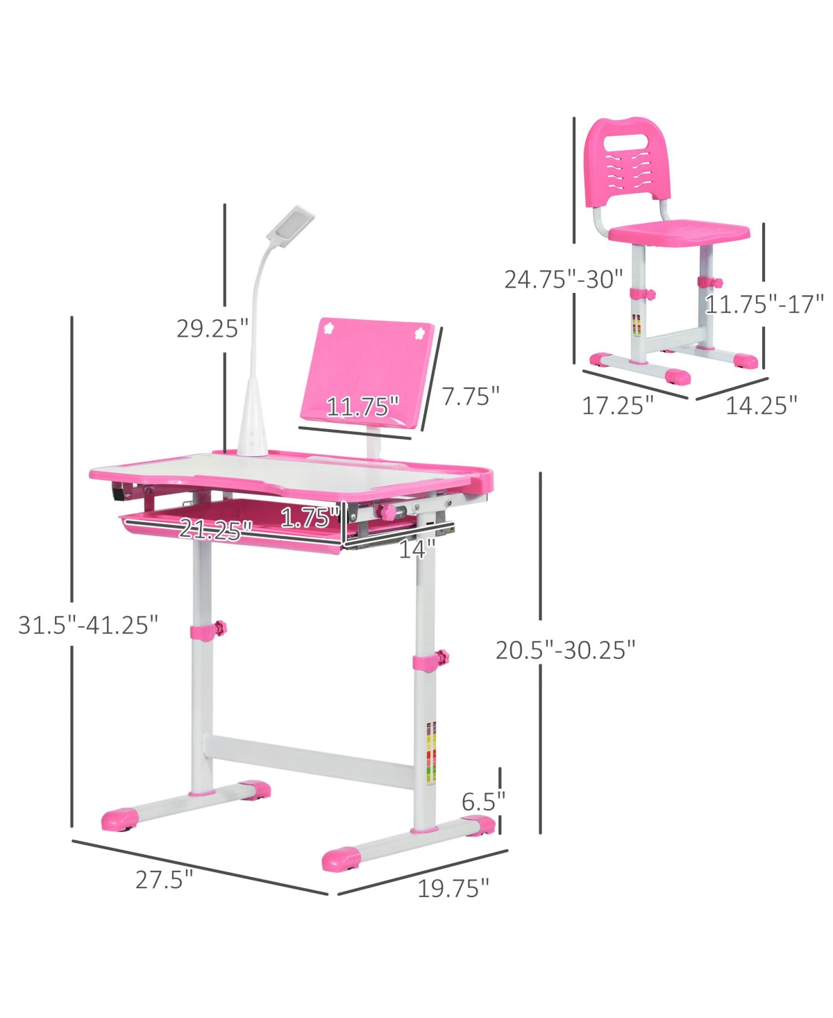 Qaba Functional Kids Desk and Chair Set Height Adjustable School Study Table