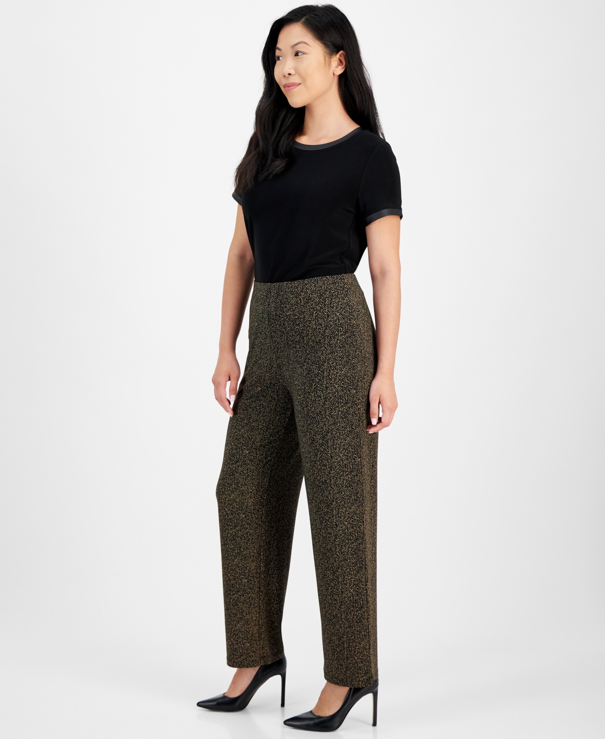 Ak Anne Klein Petite Pull-On Wide-Leg Knit Pants