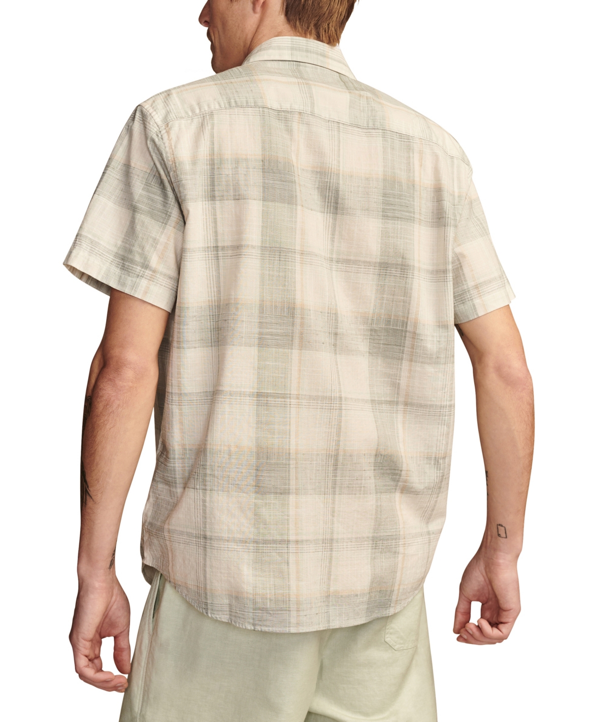 Lucky Brand Men's Plaid San Gabriel Short Sleeve 1 Pocket Shirt In Grey Plaid