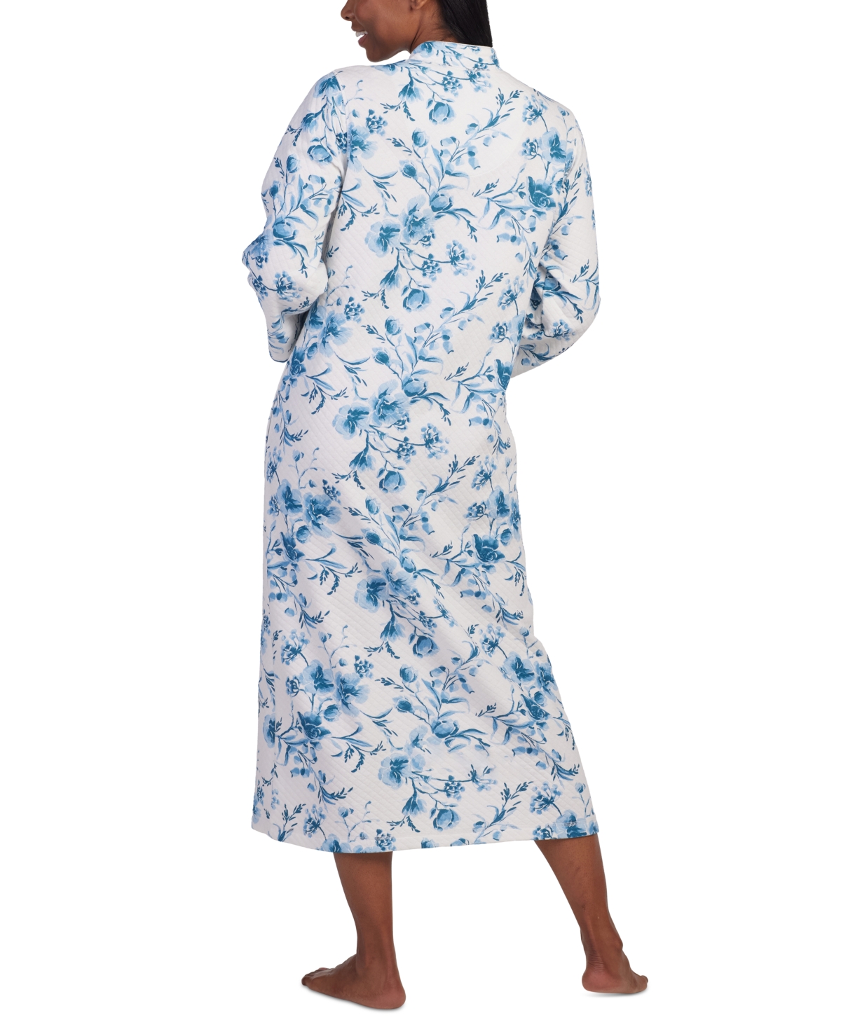 Miss Elaine Women's Zip-Front Long-Sleeve Floral Robe