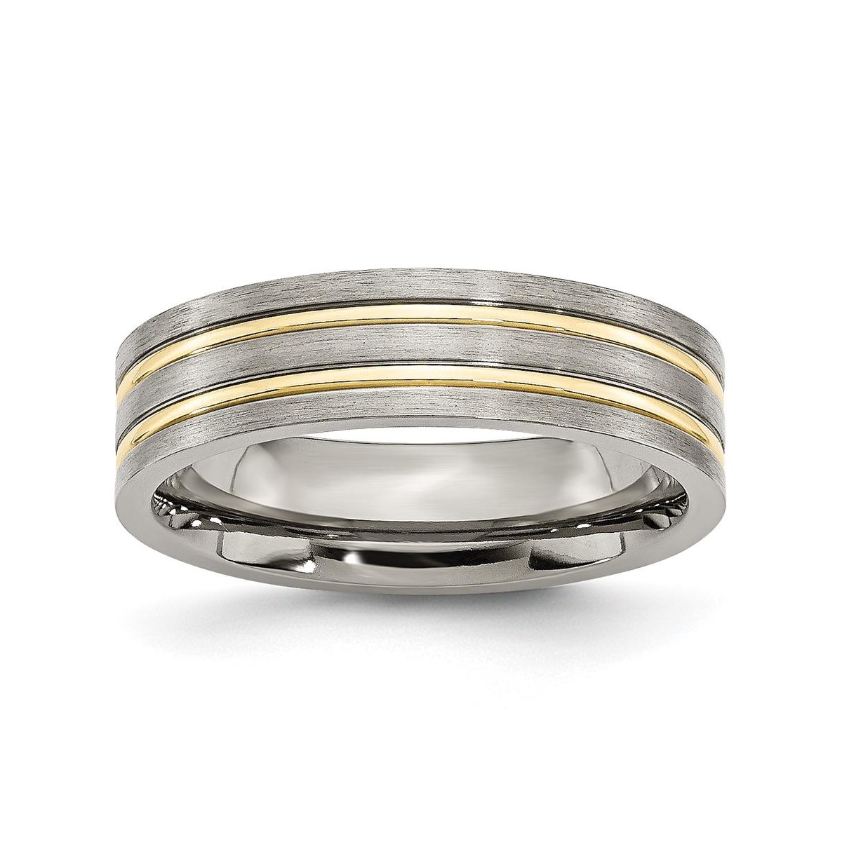 Titanium Brushed Yellow Ip-plated Grooved Wedding Band Ring - Yellow