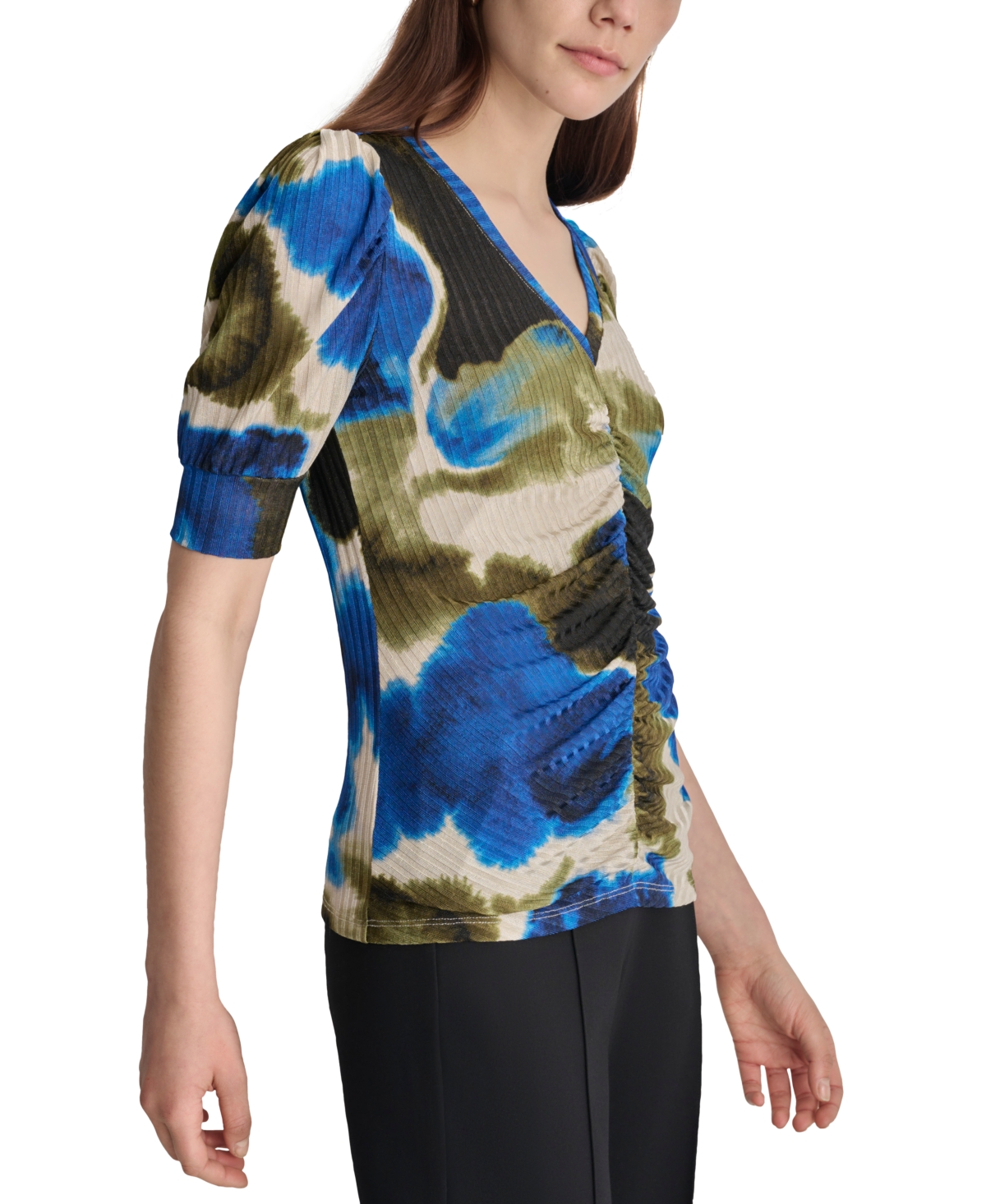 Dkny Women's Printed Puff-Sleeve Knit Top