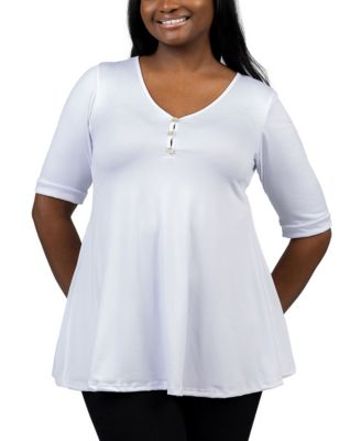 Plus Size Elbow Sleeve Henley Tunic Top