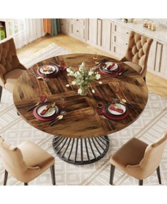 Dining Table, 47-Inch Round Wood and Metal, Seats 4–6 with Industrial Base, Space-Saving Design for Kitchen and Living Room