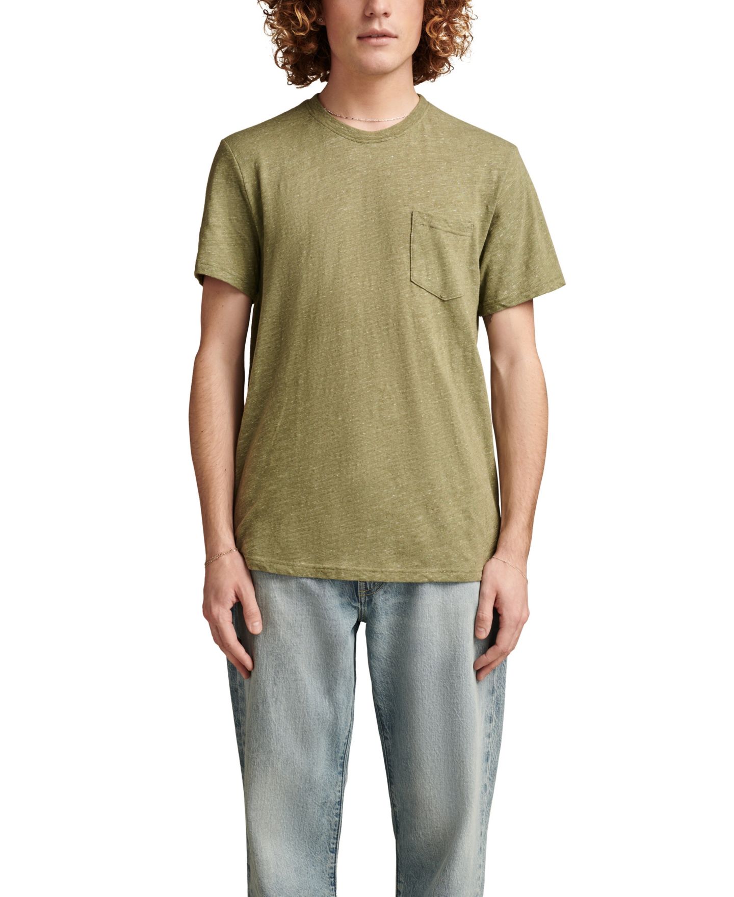 Мужская футболка Lucky Brand Linen Short Sleeve Pocket Crew Neck Tee, цвет: Olivine — фото 1