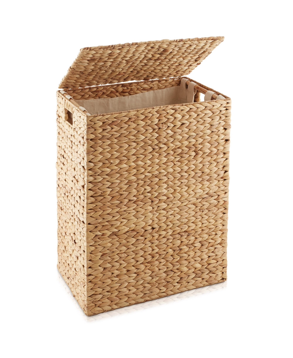 Large Laundry Hamper with Lid and Removable Liner Bag - Natural, Woven Water Hyacinth Laundry Basket for Clothes - Natural