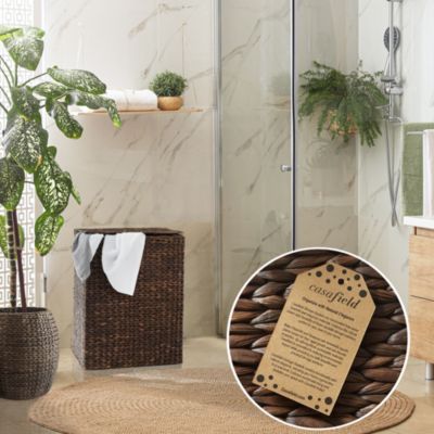 Large Laundry Hamper with Lid and Removable Liner Bag - Natural, Woven Water Hyacinth Laundry Basket for Clothes