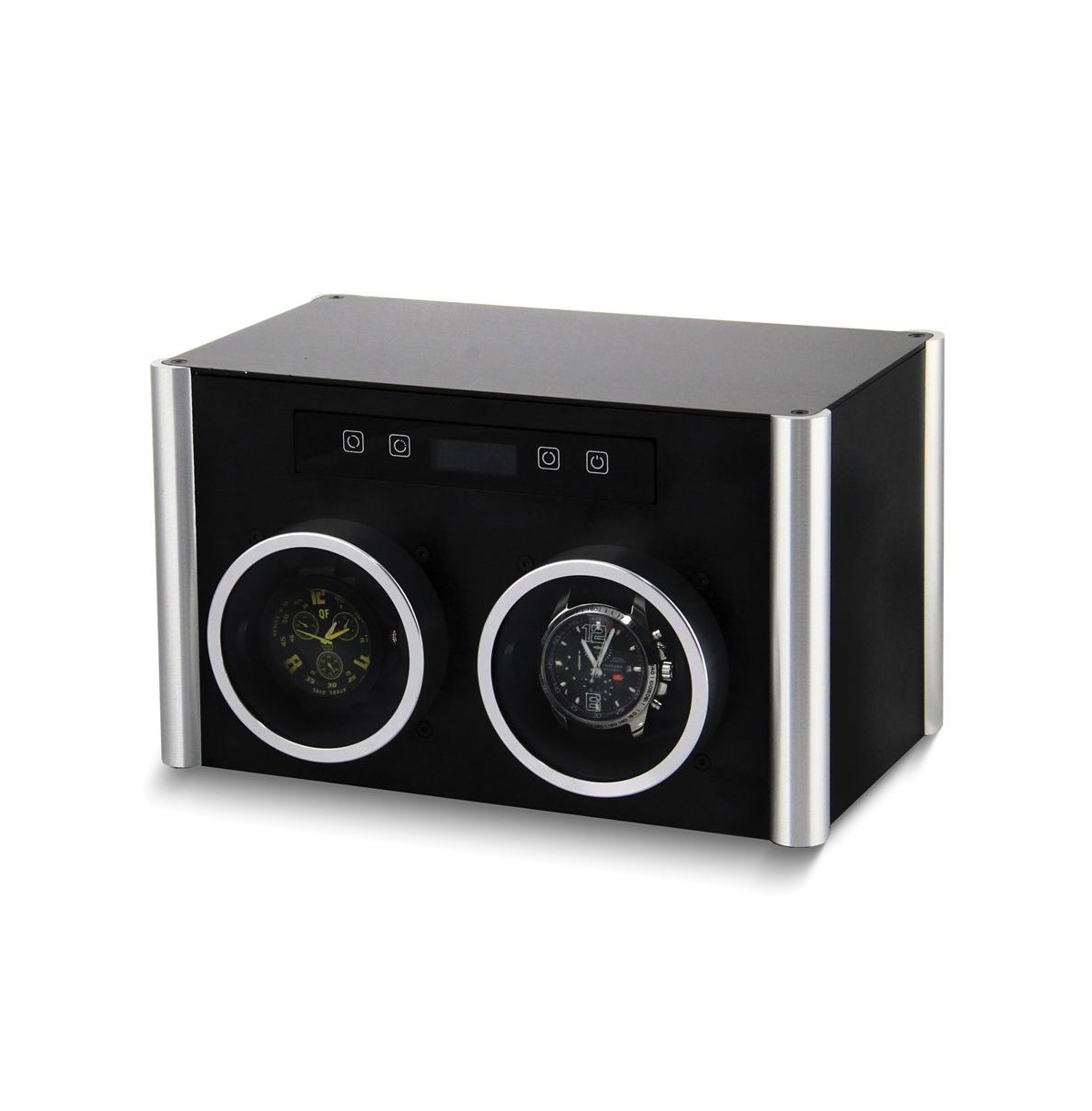 Rotations Silver-tone Metal Velveteen Lined Double Watch Winder - Black
