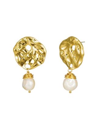 Baroque Pearl Drop Earrings with Hammered  Earrings for Women