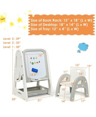 2-in-1 Kids Easel Desk Chair Set Book Rack Adjustable Art Painting Board