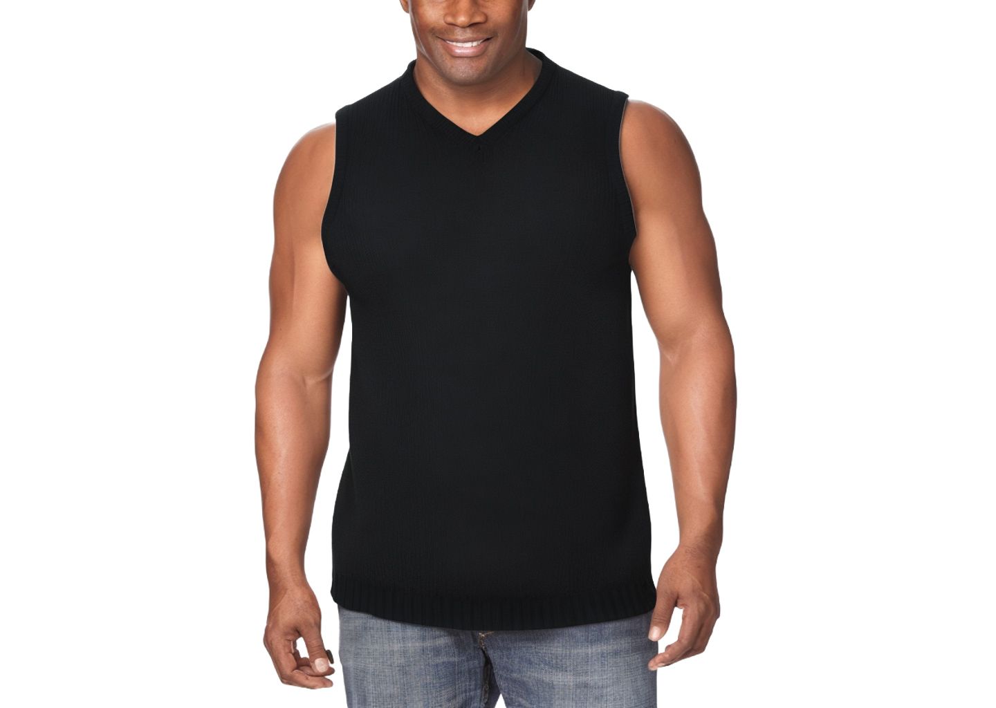 Мужской жилет KingSize Shaker Knit V-Neck Sweater Vest, цвет: Чёрный — фото 2