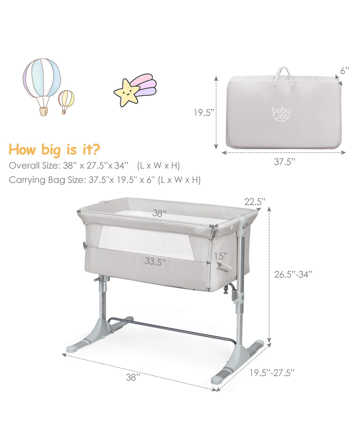 Costway Portable Baby Bed Side Sleeper Infant Travel Bassinet Crib