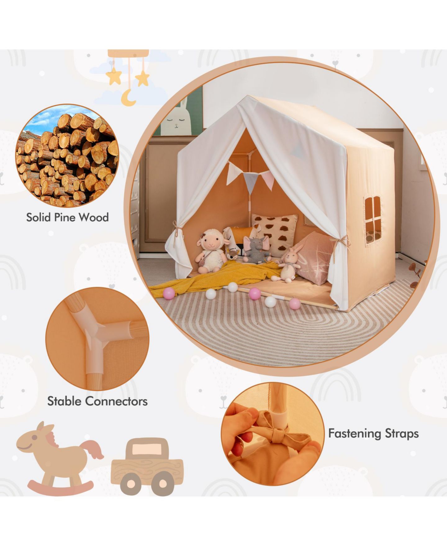 Детские игрушки SUGIFT Washable Cotton Mat 3-Piece Play Tent, Ages 3+, цвет: Оранжевый — фото 5
