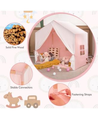 Kid's Play Tent with Washable Cotton Mat and Flag Banner