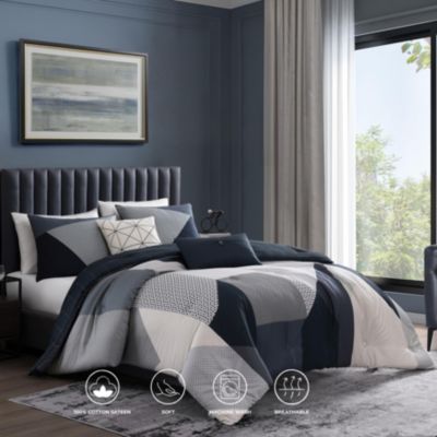 Geo Fusion 200-Thread Count Cotton Sateen 5-Pc. Reversible Comforter Set, King