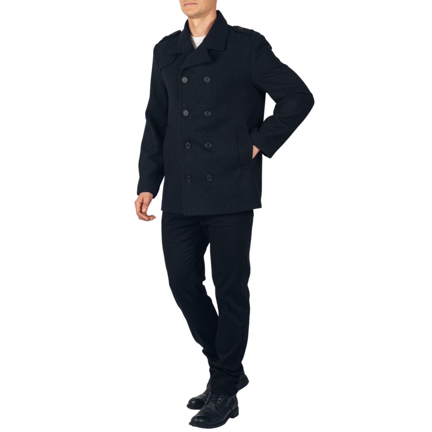 Мужское пальто Alpine Swiss Jake Pea Coat Wool Blend Double Breasted Dress Jacket Peacoat, цвет: Чёрный — фото 8