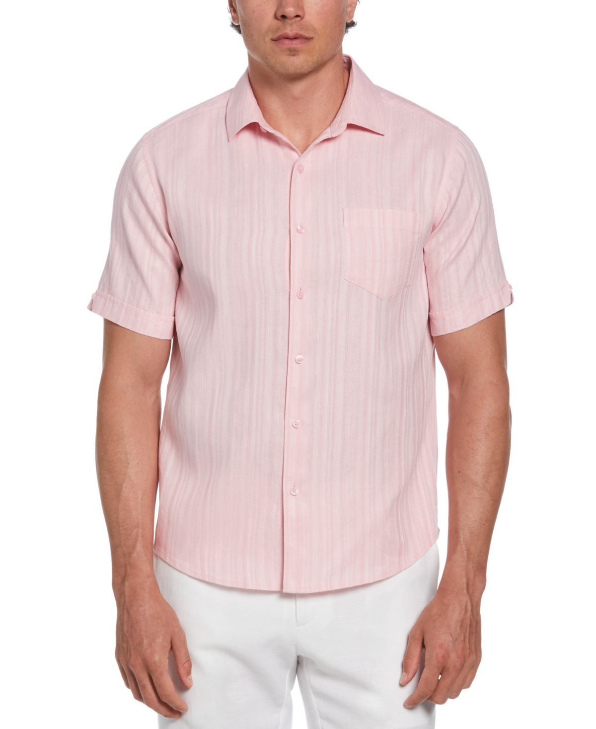 Cubavera Men's Dobby Short Sleeve Button-front Striped Shirt In Pink Dolphin