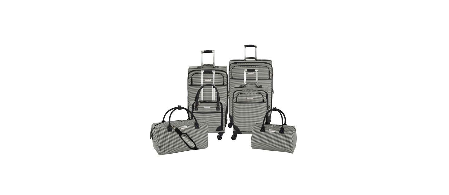 Чемодан London Fog Cambridge Medium Check-in Expandable Spinner, цвет: Чёрный белая гусиная лапка — фото 16