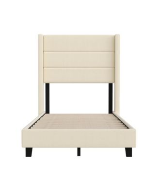 Percy Modern Platform Bed With Padded Channel Stitched Upholstered Wingback Headboard