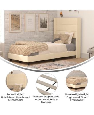 Percy Modern Platform Bed With Padded Channel Stitched Upholstered Wingback Headboard