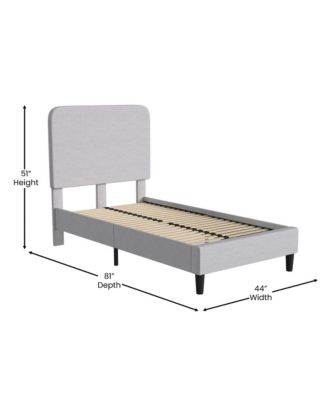 Remi Twin Platform Bed with Headboard - Fabric Upholstered Frame - 14 Wooden Slats - No Box Spring Required