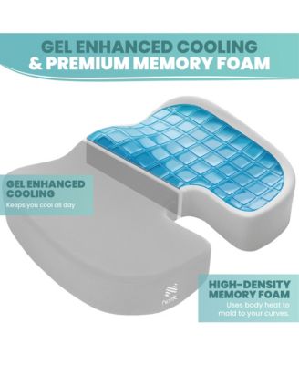 Gel-Enhanced Memory Foam Seat Cushion, Velour Ergonomic Orthopedic Comfort Pad, Ideal Pillow for Office Desk Chair, Wheelchair, Car & Truck