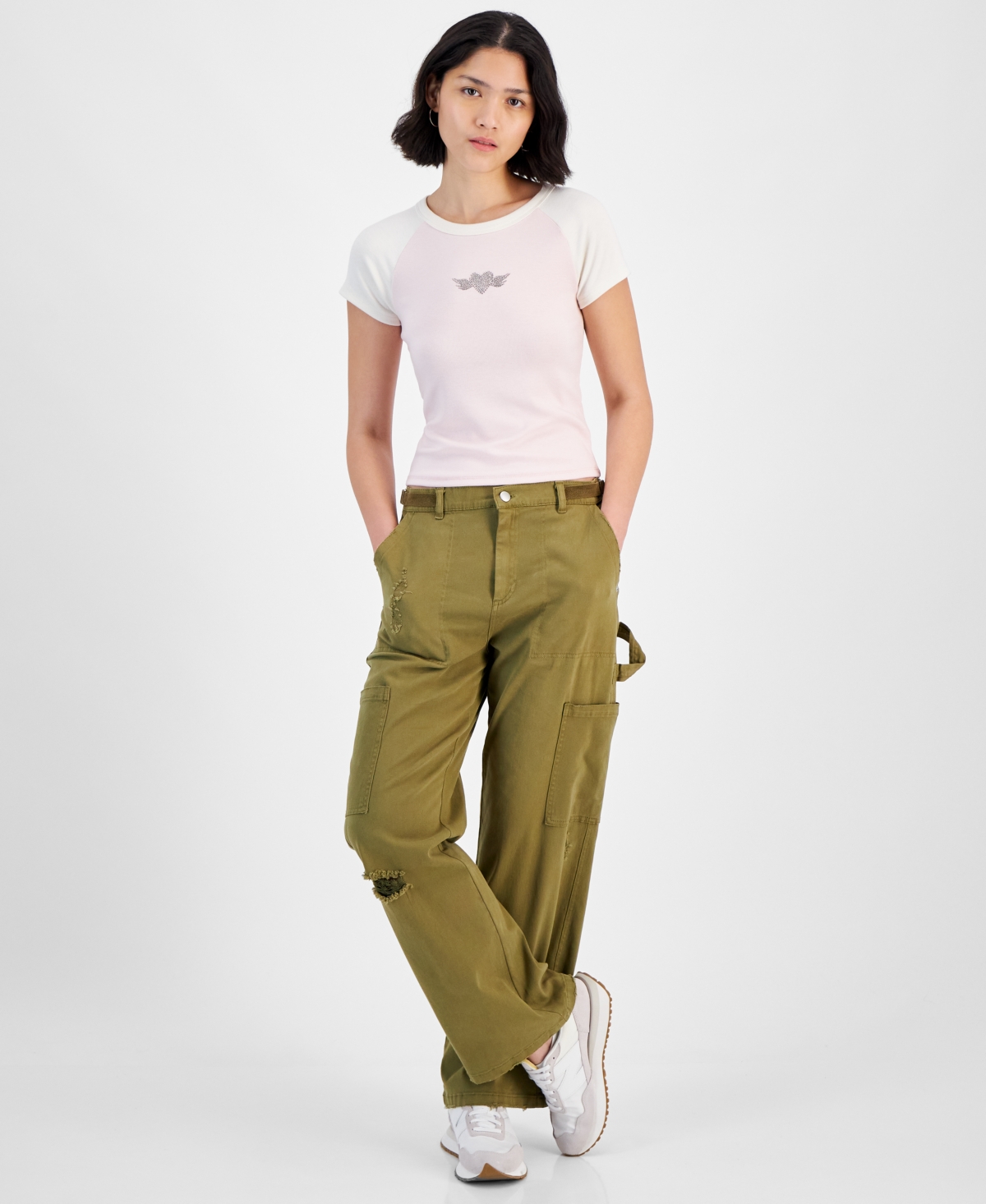 Hippie Rose Juniors' Short-Sleeve Baseball T-Shirt -White