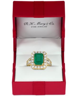 EFFY&reg; Emerald (2-1/5 ct. t.w.) & Diamond (1/2 ct. t.w.) Ring in 14k White Gold & 14k Yellow Gold