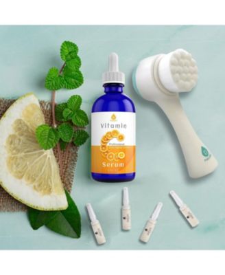 Anti-Aging-Exfoliation Set With Vitamin-C Serum, 100% Hyaluronic Acid Treatment Serum & Dual Sided Facial Brush.