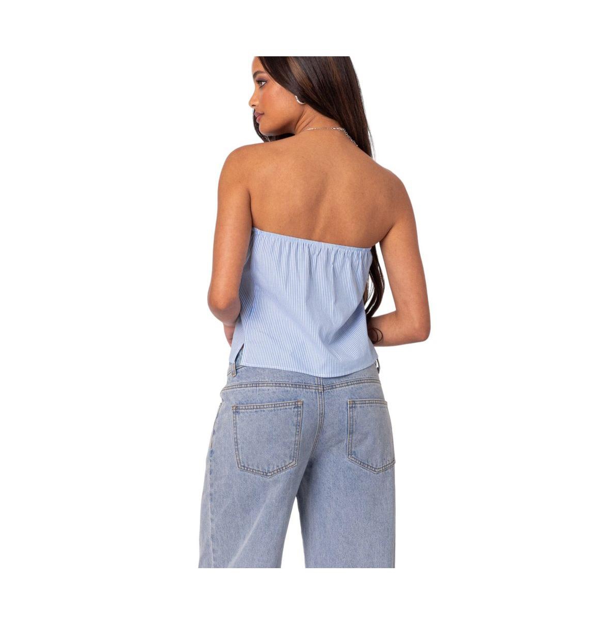 Edikted Women's Toby Striped Tube Top - Blue-and-white