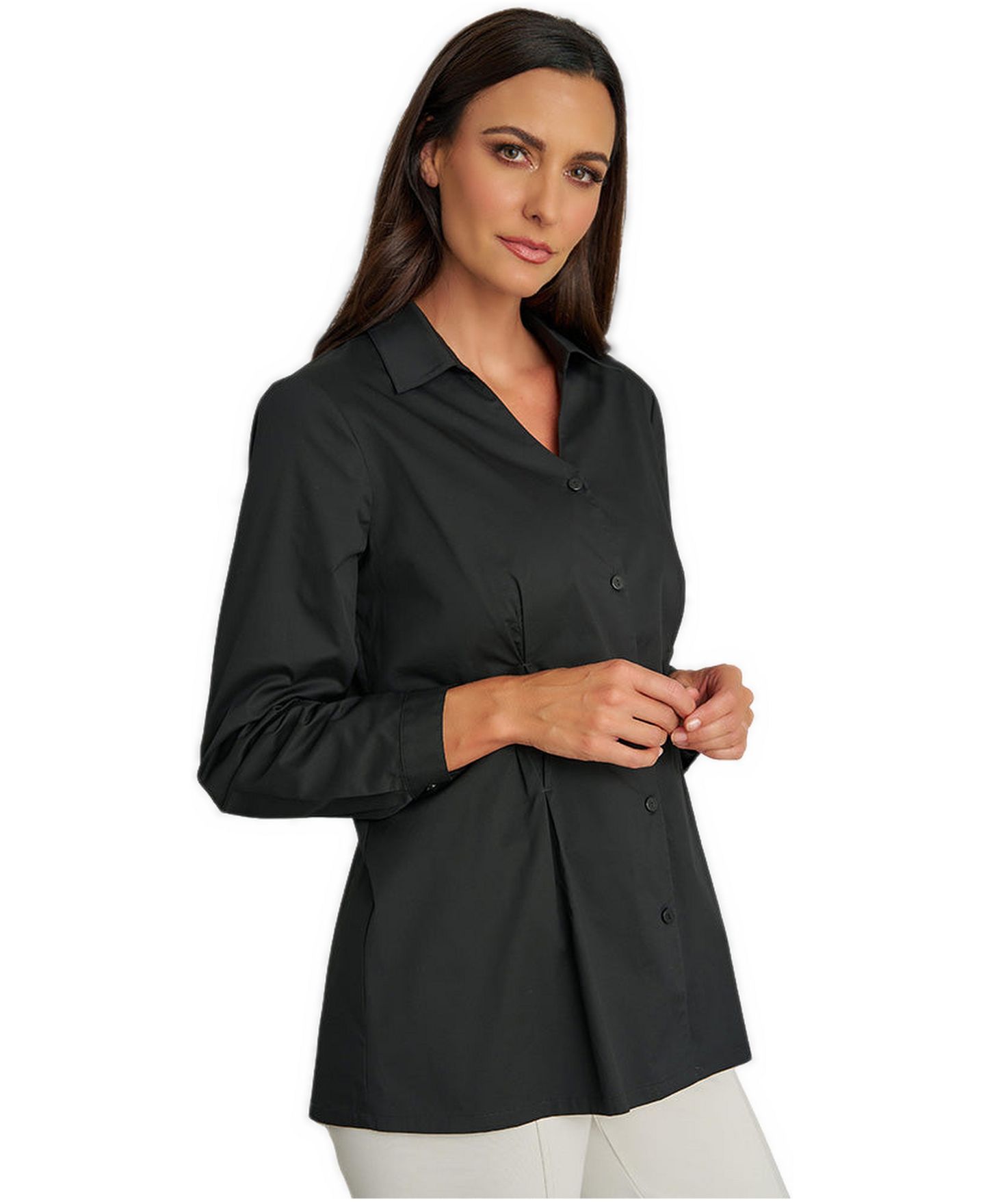 Женская рубашка Stella Carakasi V-Neck Cotton Poplin Diamond Tuck, цвет: Чёрный — фото 2