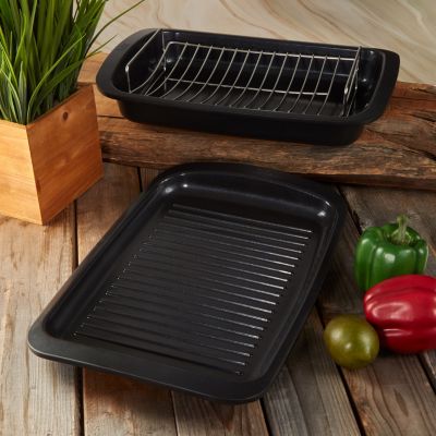 Graphite Non-stick Recycled Cast Aluminum Roaster with Removable Rack 16.5" X 11" X 2.75"