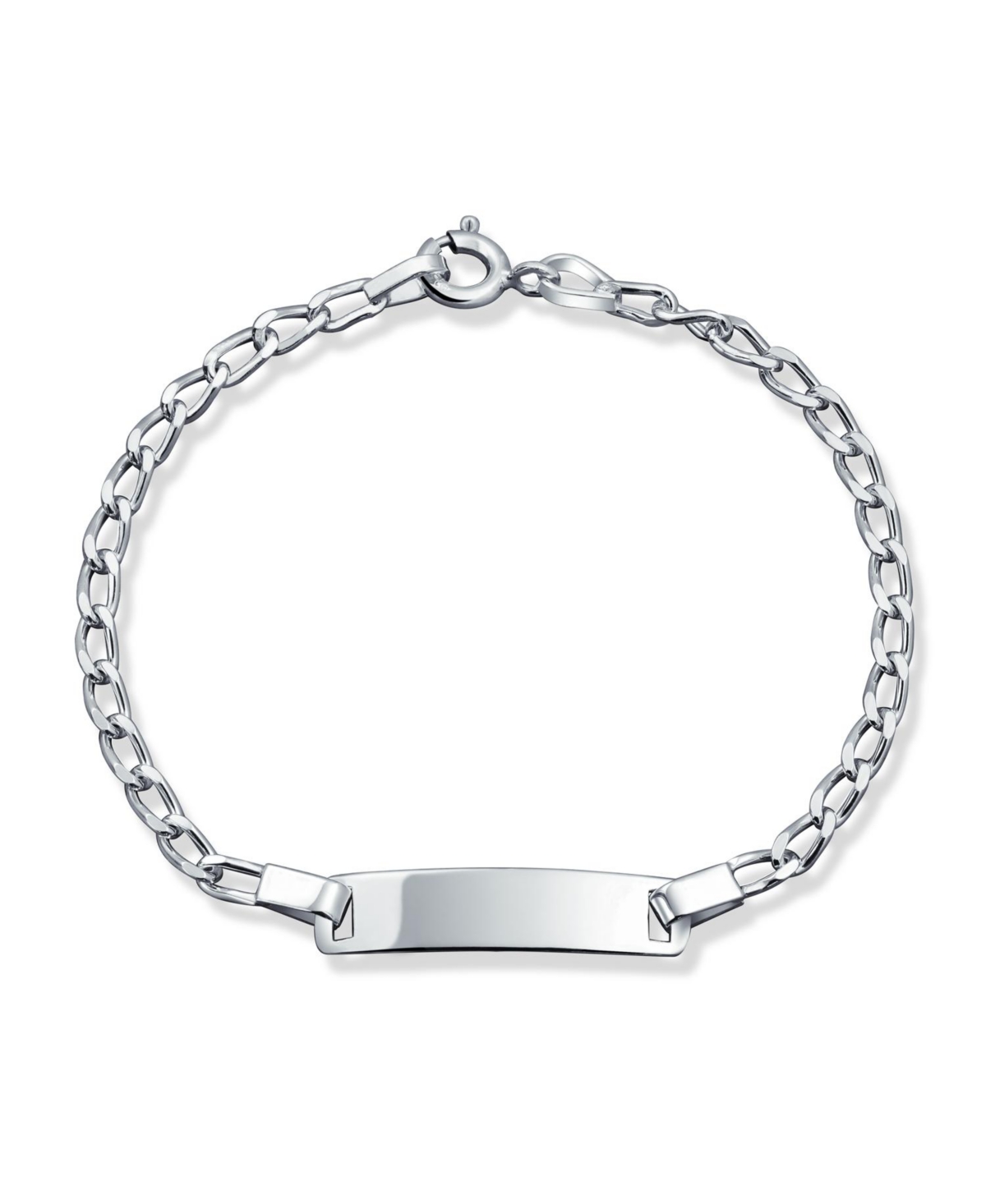 Dainty Engrave Thin Identification Id Bracelet Curb Cuban Link Name Plated.925 Silver Sterling Small Wrist 6 Inch - Silver