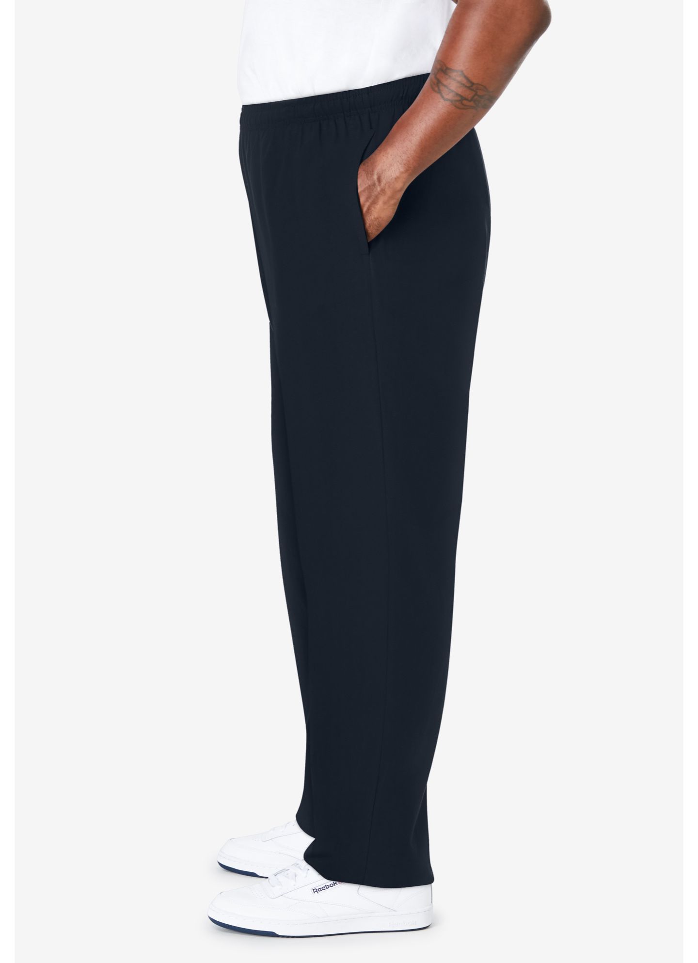 Мужские брюки KingSize Lightweight Jersey Open-Bottom Sweatpants, цвет: Чёрный — фото 3