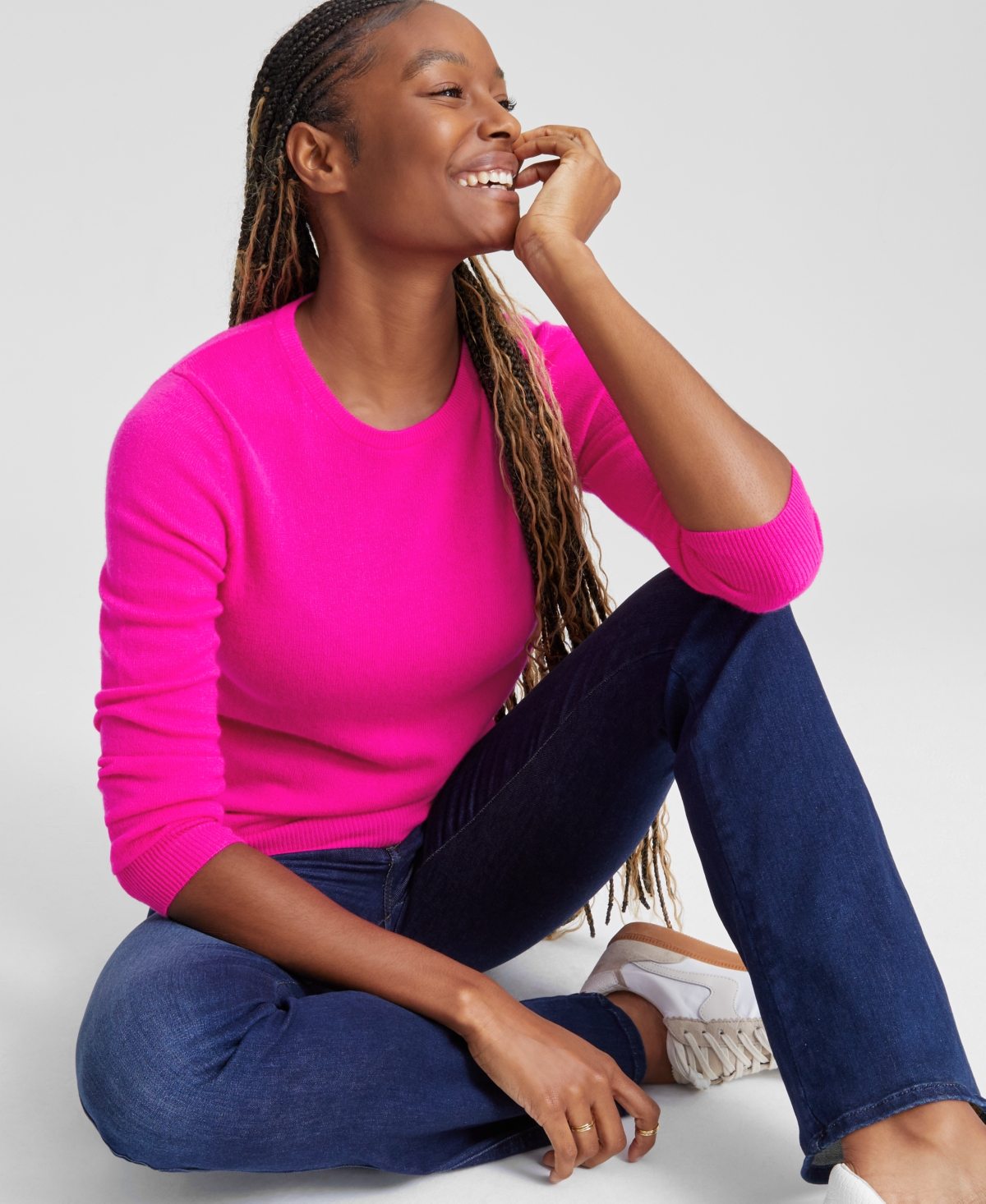 Charter Club 100% Cashmere Women's Petite Long-sleeve Crewneck Sweater, Created For Macy's In Admiral Navy